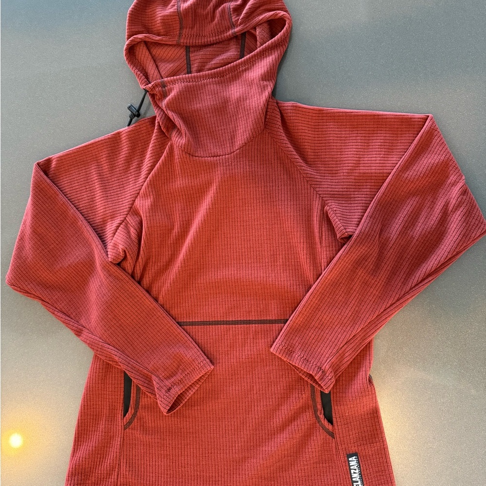 Melanzana Rust Microgrid Hooded Sweater